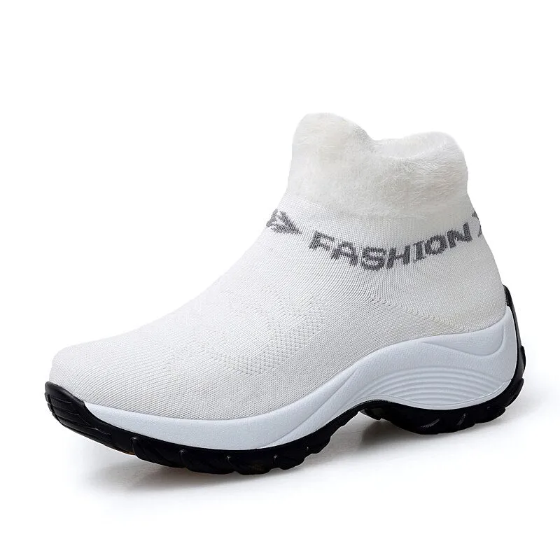 New Winter Ankle Boots Women Snow Boots Warm Plush Platform Sneakers Breathable Mesh Sneakers Travel
