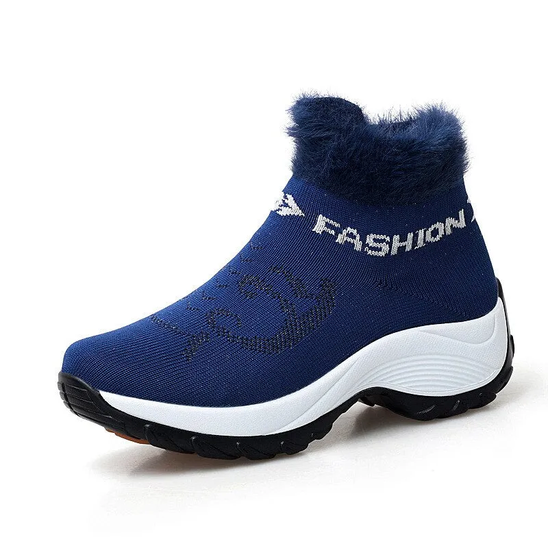New Winter Ankle Boots Women Snow Boots Warm Plush Platform Sneakers Breathable Mesh Sneakers Travel