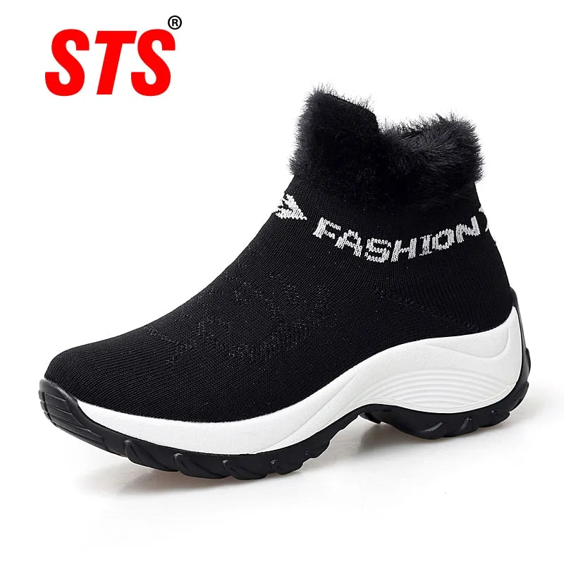 New Winter Ankle Boots Women Snow Boots Warm Plush Platform Sneakers Breathable Mesh Sneakers Travel