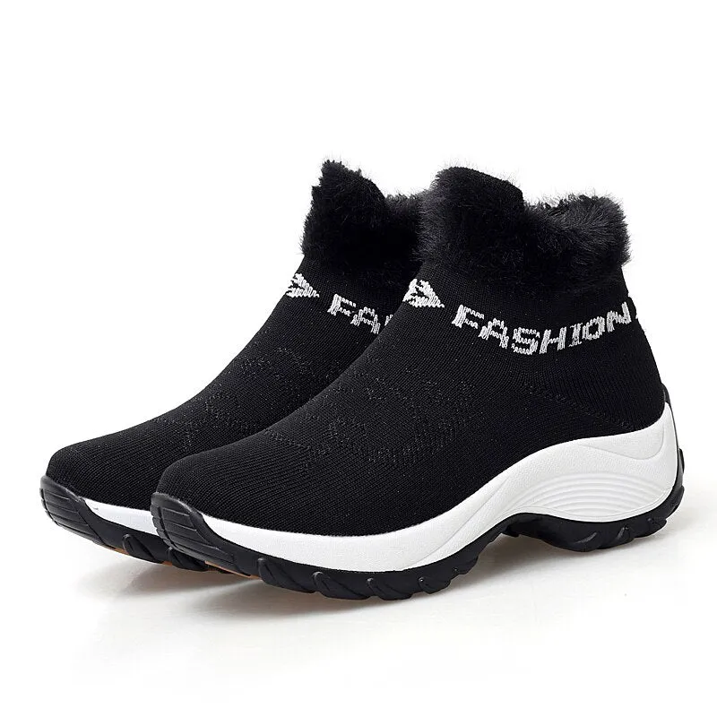 New Winter Ankle Boots Women Snow Boots Warm Plush Platform Sneakers Breathable Mesh Sneakers Travel