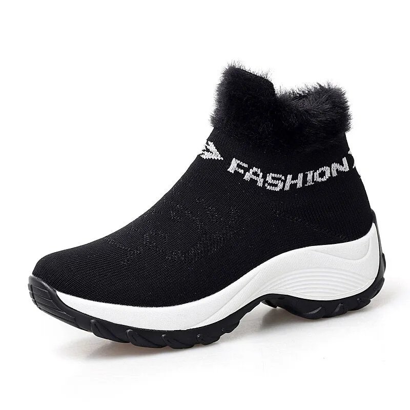 New Winter Ankle Boots Women Snow Boots Warm Plush Platform Sneakers Breathable Mesh Sneakers Travel