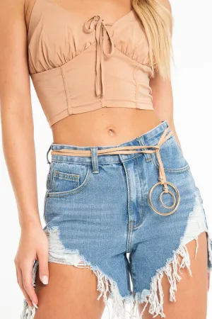 Nude Faux Suede Wrap Ring Belt - Marleny