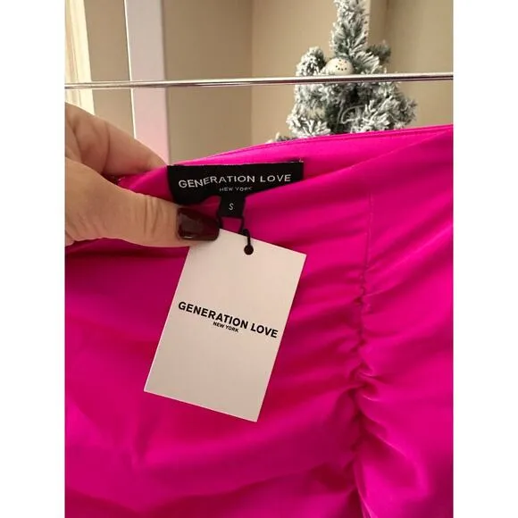 NWT Generation Love Misty Satin Midi Skirt Hot Pink size Small