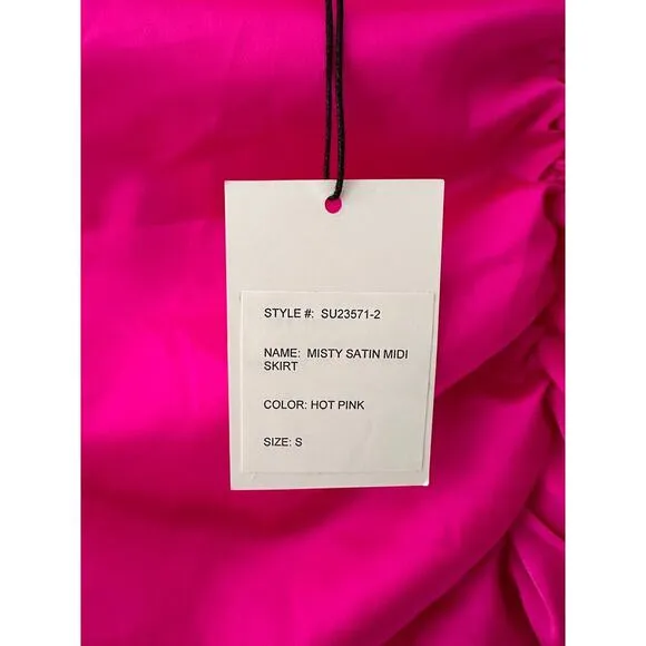 NWT Generation Love Misty Satin Midi Skirt Hot Pink size Small