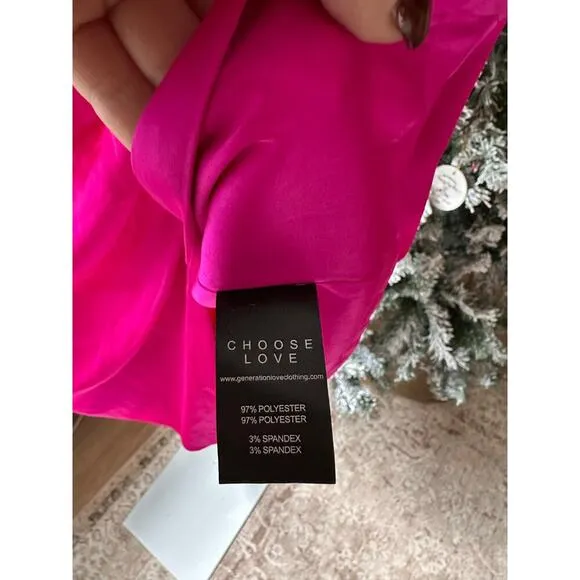 NWT Generation Love Misty Satin Midi Skirt Hot Pink size Small