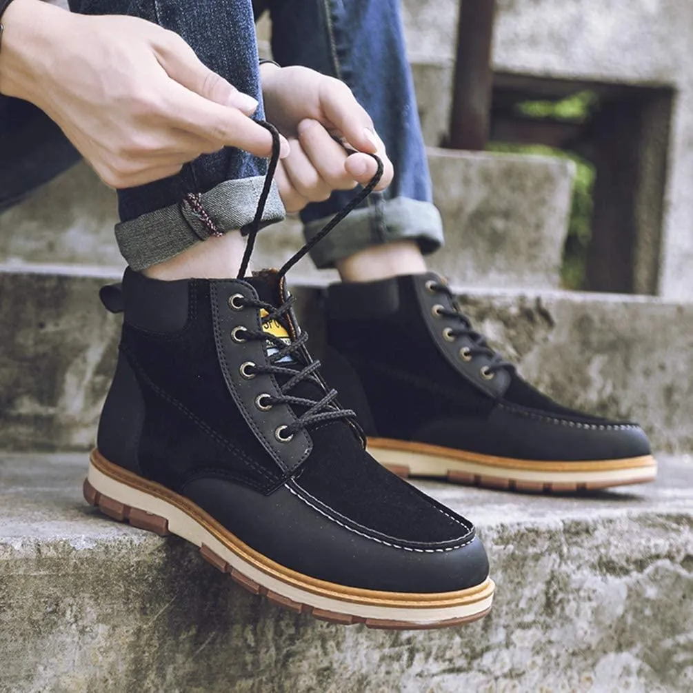 NXY Men's Fashion Chukka Boots Winter Warm Low Heel Ankle Boots Fur Lined Lace up Casual Shoes Martin Boots