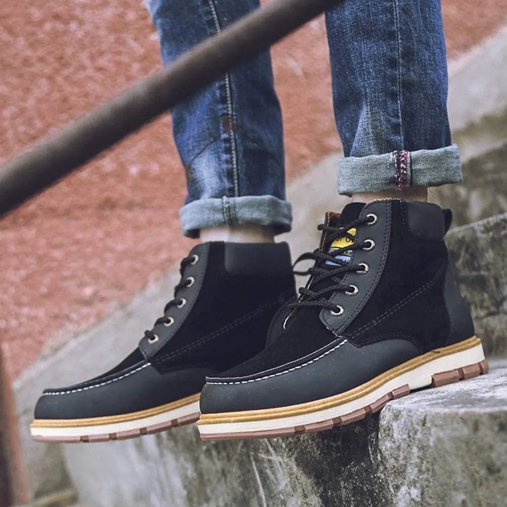 NXY Men's Fashion Chukka Boots Winter Warm Low Heel Ankle Boots Fur Lined Lace up Casual Shoes Martin Boots
