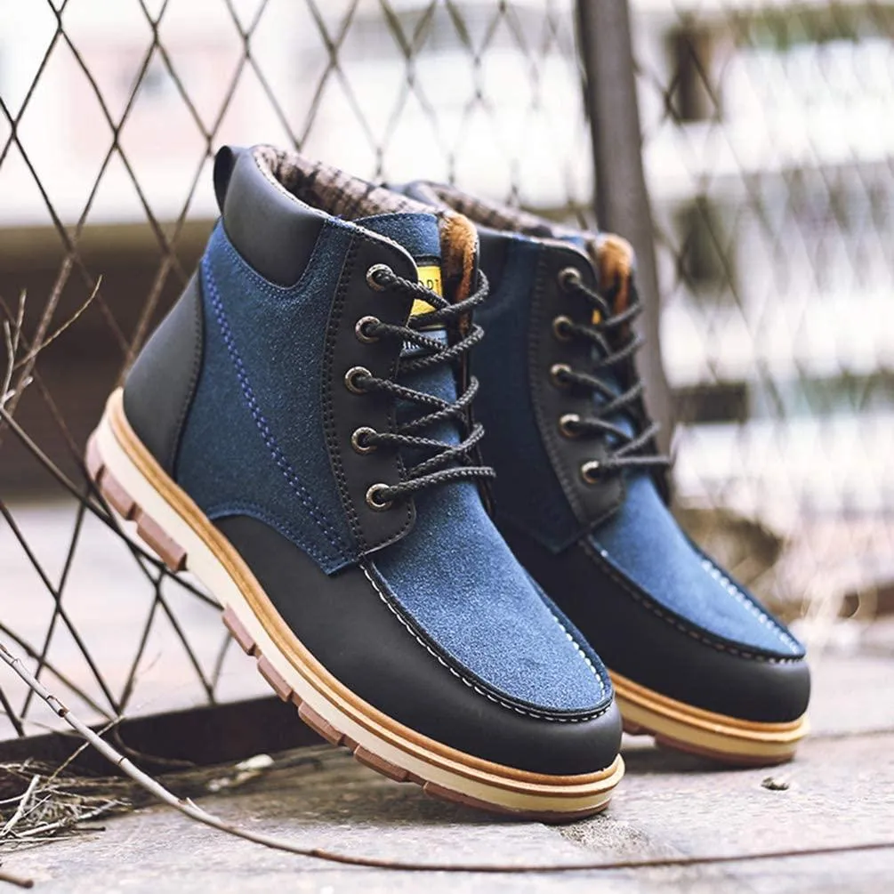 NXY Men's Fashion Chukka Boots Winter Warm Low Heel Ankle Boots Fur Lined Lace up Casual Shoes Martin Boots