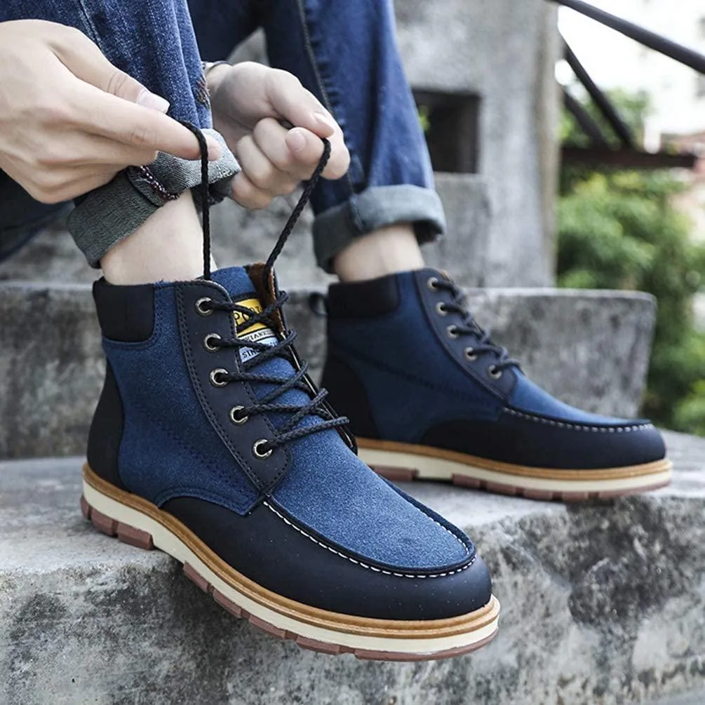 NXY Men's Fashion Chukka Boots Winter Warm Low Heel Ankle Boots Fur Lined Lace up Casual Shoes Martin Boots