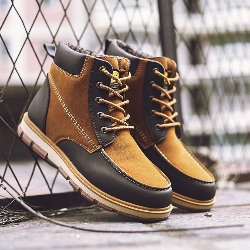 NXY Men's Fashion Chukka Boots Winter Warm Low Heel Ankle Boots Fur Lined Lace up Casual Shoes Martin Boots