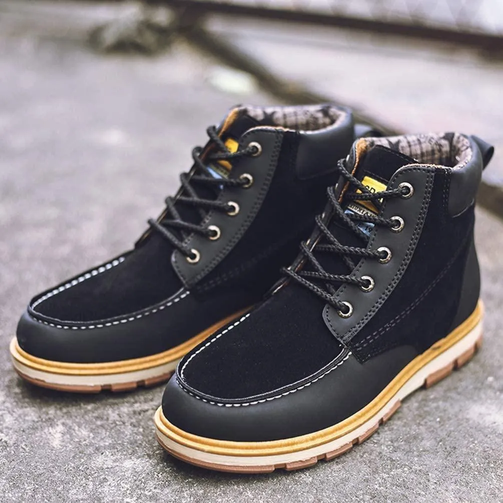 NXY Men's Fashion Chukka Boots Winter Warm Low Heel Ankle Boots Fur Lined Lace up Casual Shoes Martin Boots