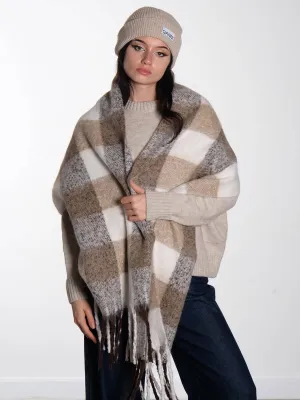 OBJMitta Check Scarf - Desert Taupe