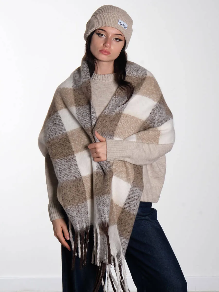 OBJMitta Check Scarf - Desert Taupe