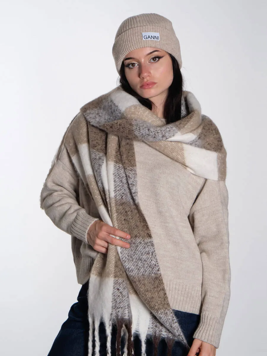 OBJMitta Check Scarf - Desert Taupe