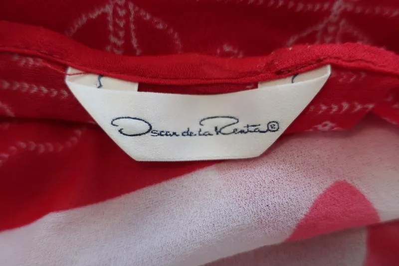 Oscar de la Renta Scarf Shawl Pareo White/Red Floral Print