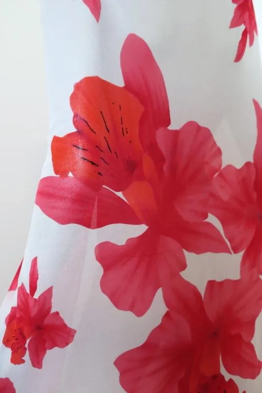 Oscar de la Renta Scarf Shawl Pareo White/Red Floral Print