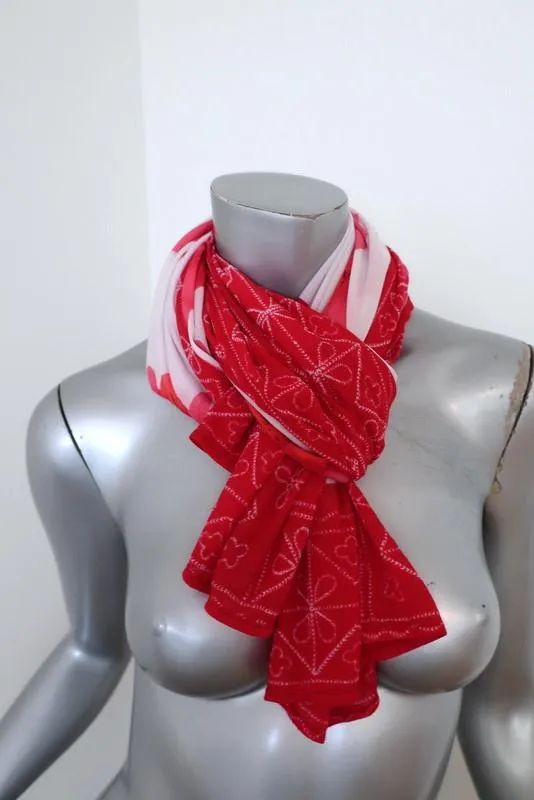 Oscar de la Renta Scarf Shawl Pareo White/Red Floral Print