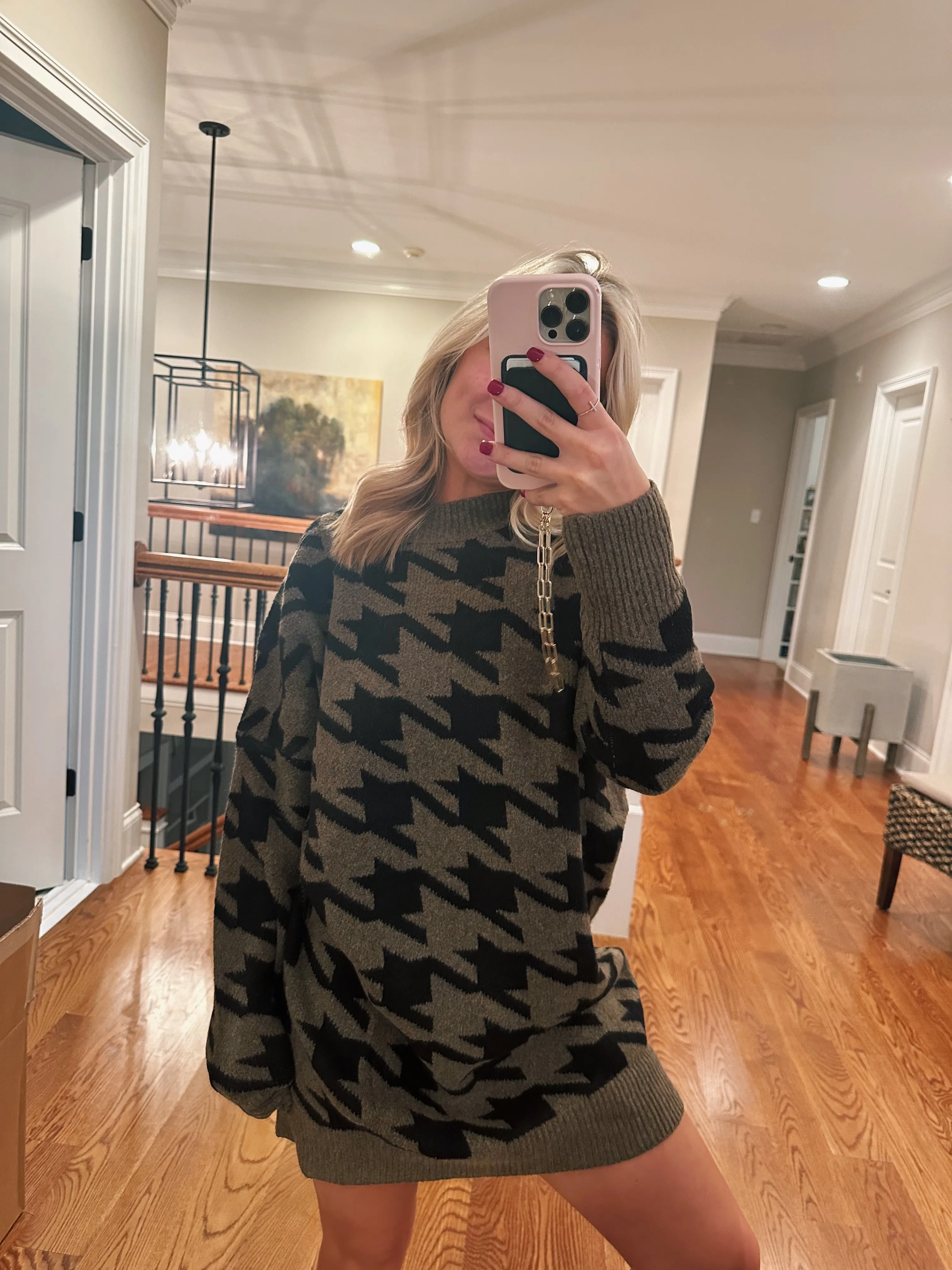 Oversized Houndstooth Sweater Dress
