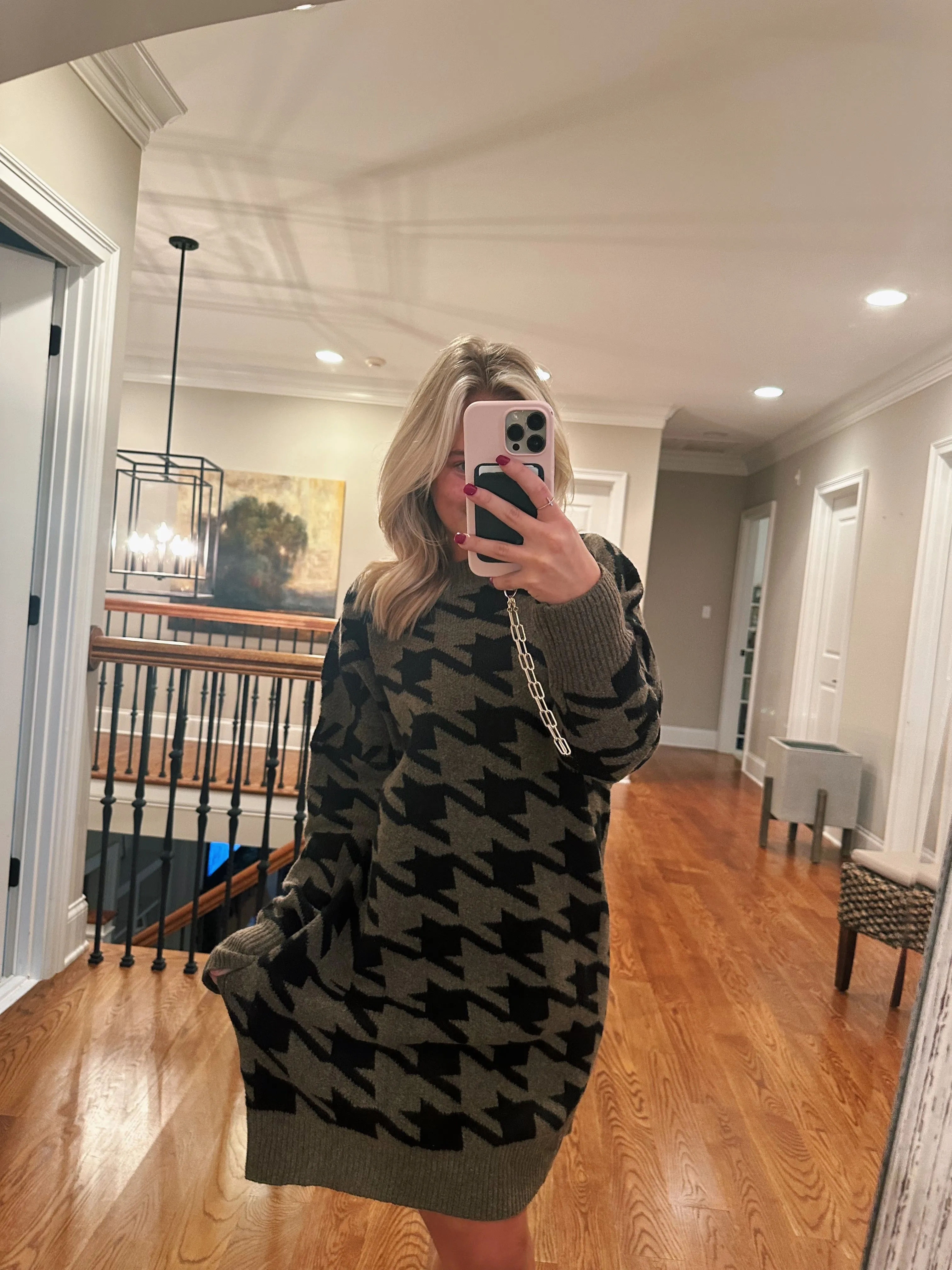 Oversized Houndstooth Sweater Dress
