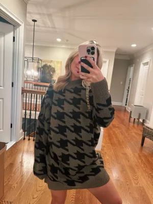 Oversized Houndstooth Sweater Dress