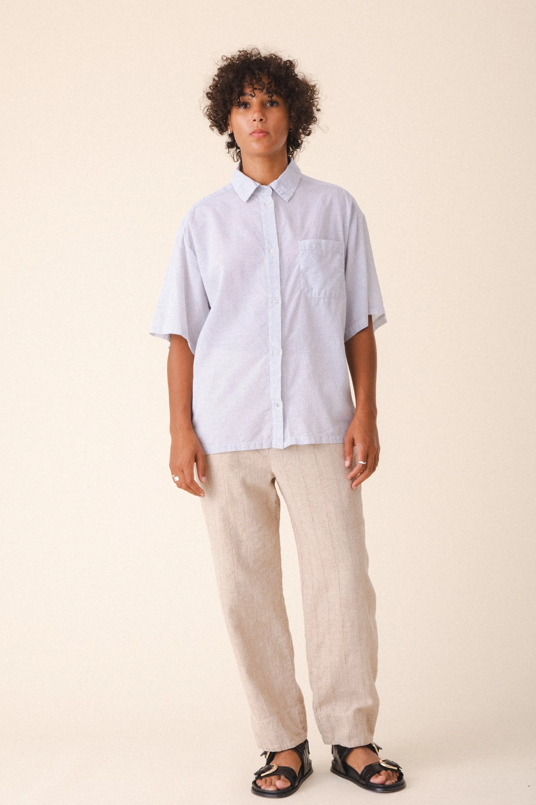 Oversized Work Shirt in Voile Stripe