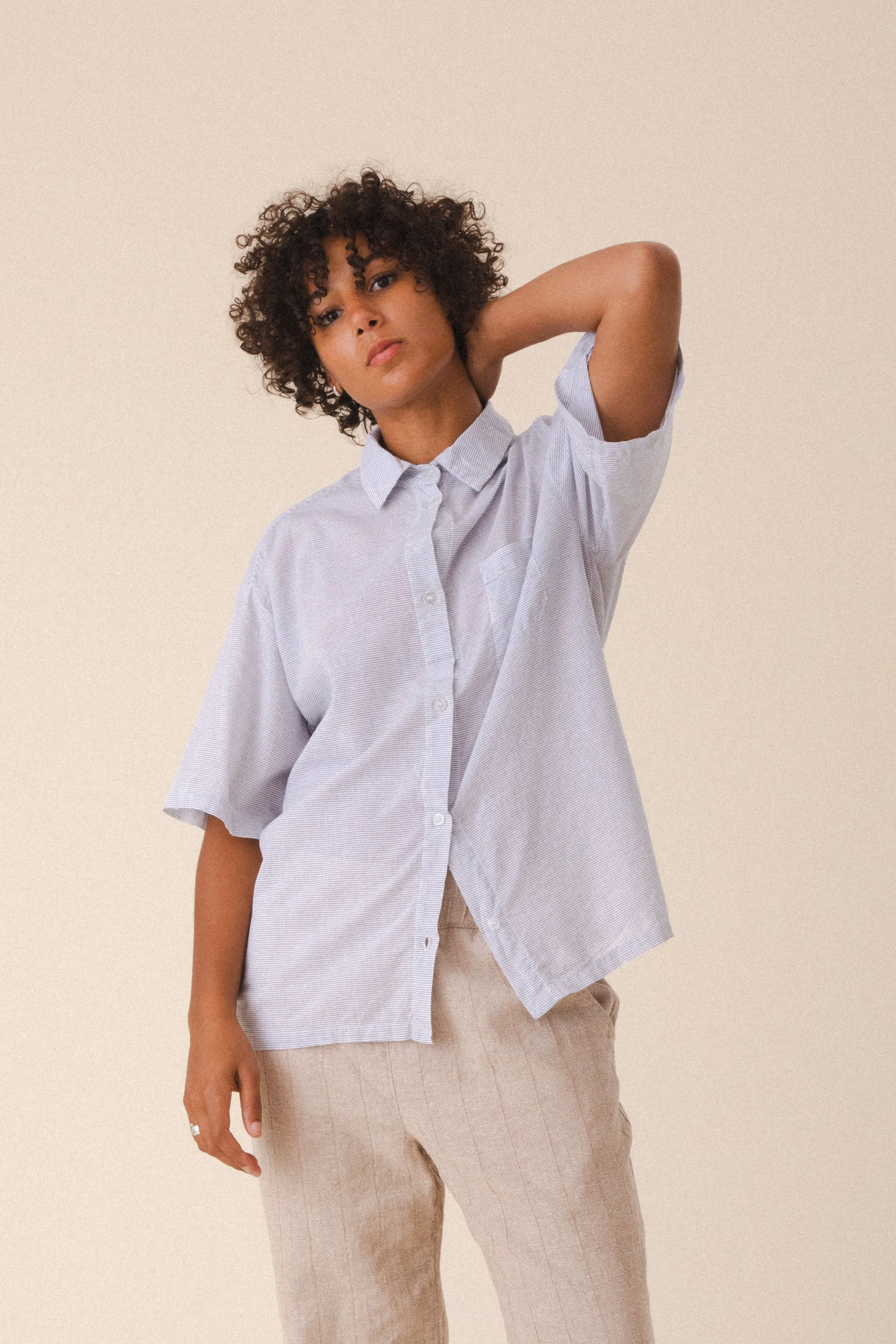 Oversized Work Shirt in Voile Stripe