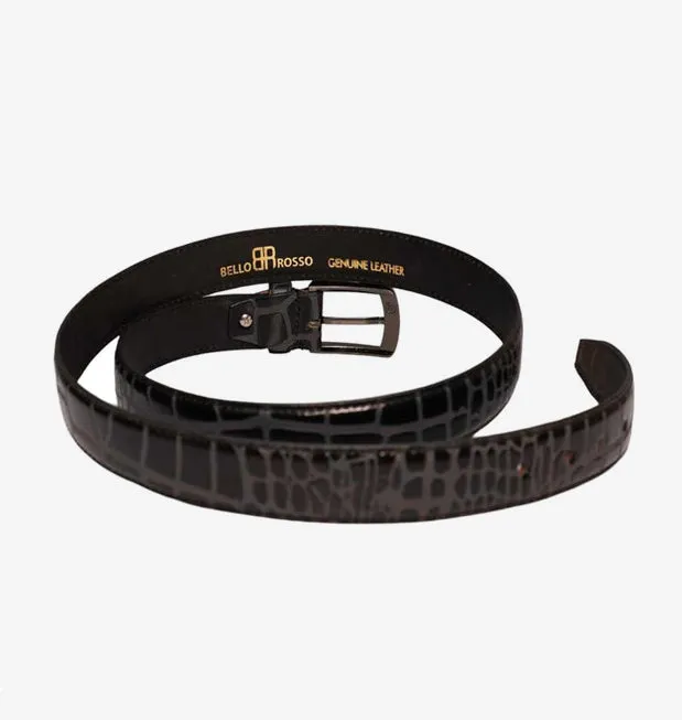 Peil Cuero Men's Burgundy CrocPattren Embossed Genuine Leather Belt