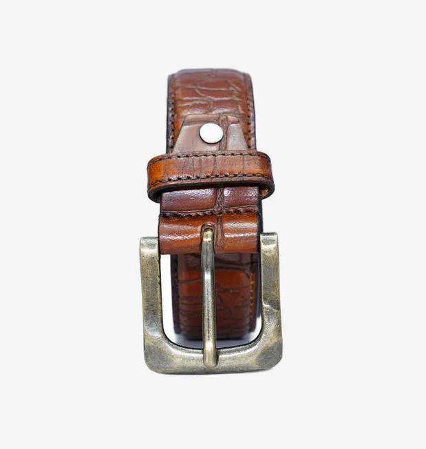 Peil Cuero Men's Burgundy CrocPattren Embossed Genuine Leather Belt