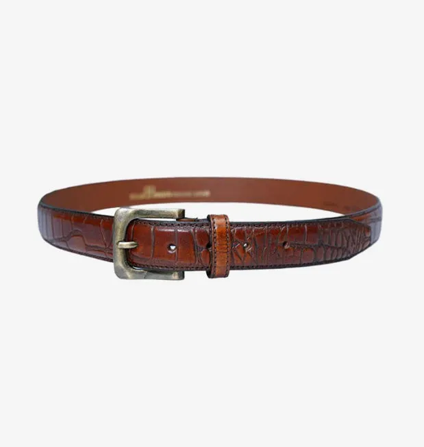 Peil Cuero Men's Burgundy CrocPattren Embossed Genuine Leather Belt