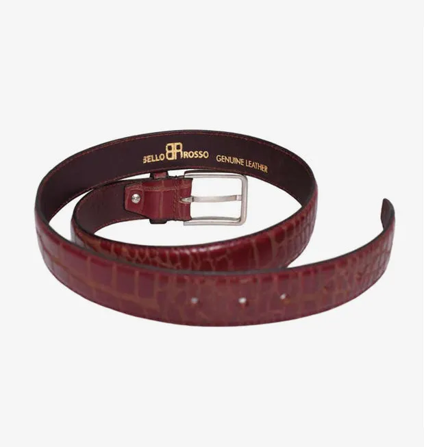 Peil Cuero Men's Burgundy CrocPattren Embossed Genuine Leather Belt