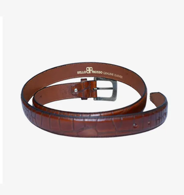 Peil Cuero Men's Burgundy CrocPattren Embossed Genuine Leather Belt