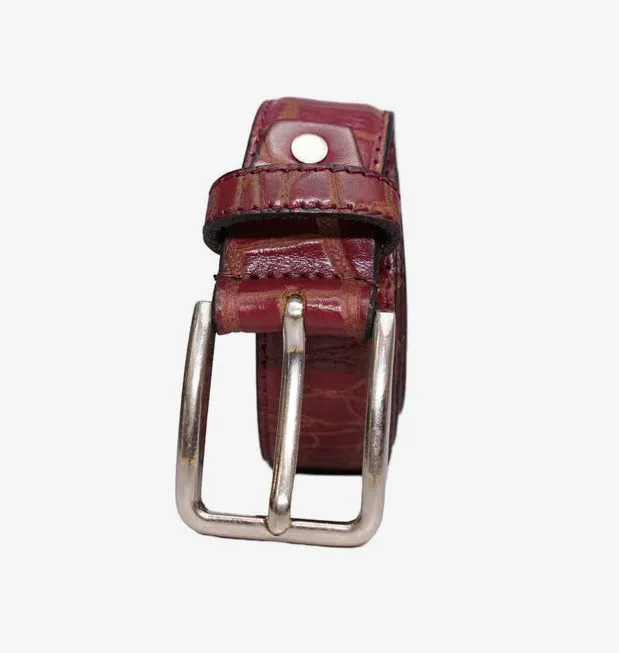Peil Cuero Men's Burgundy CrocPattren Embossed Genuine Leather Belt