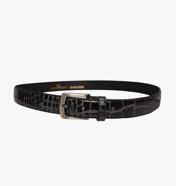 Peil Cuero Men's Burgundy CrocPattren Embossed Genuine Leather Belt