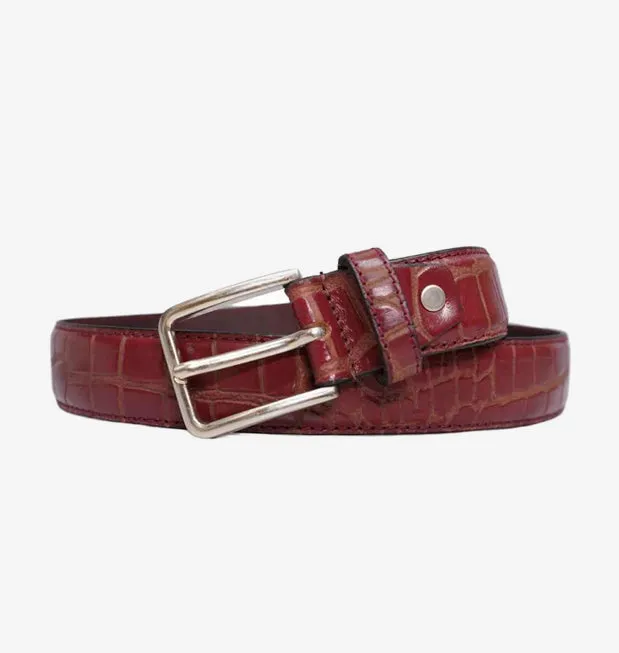 Peil Cuero Men's Burgundy CrocPattren Embossed Genuine Leather Belt