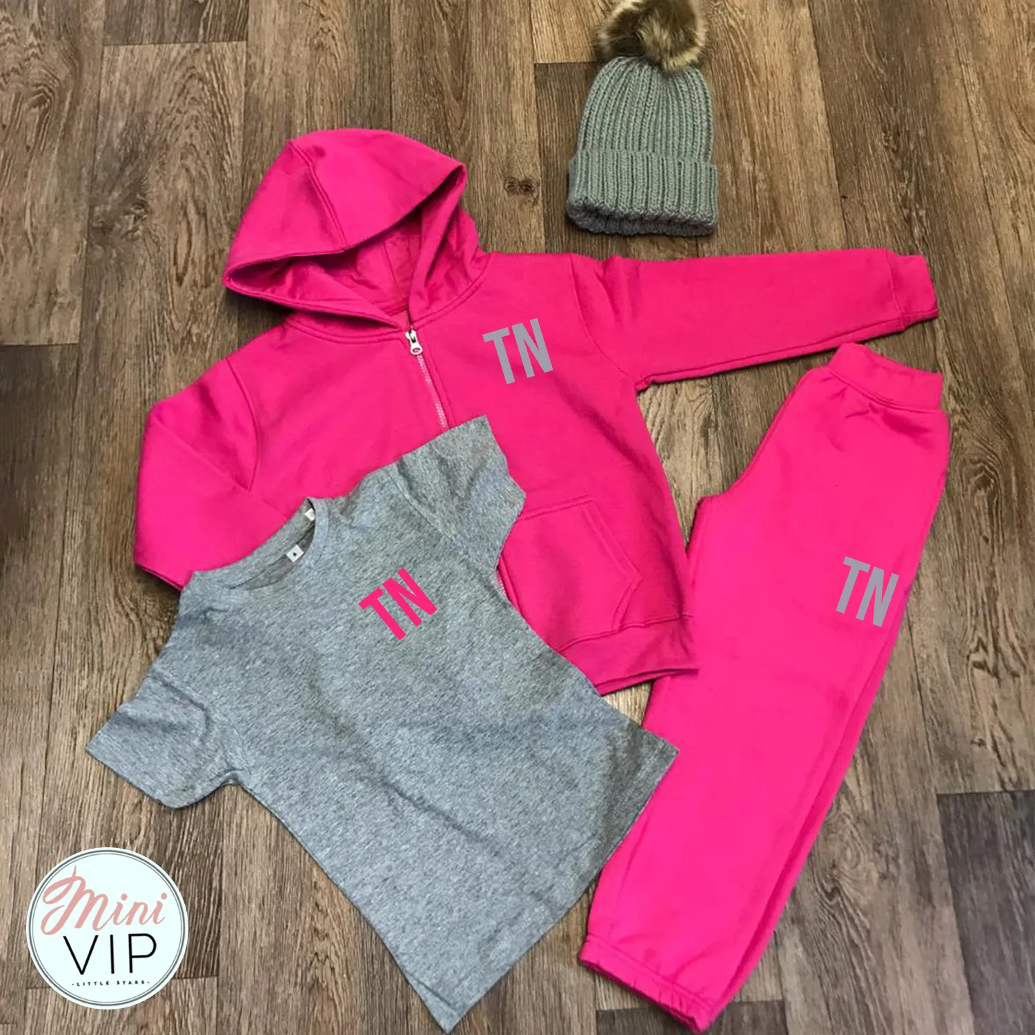 Personalised Initials Pink/Grey Tracksuit Lounge Set