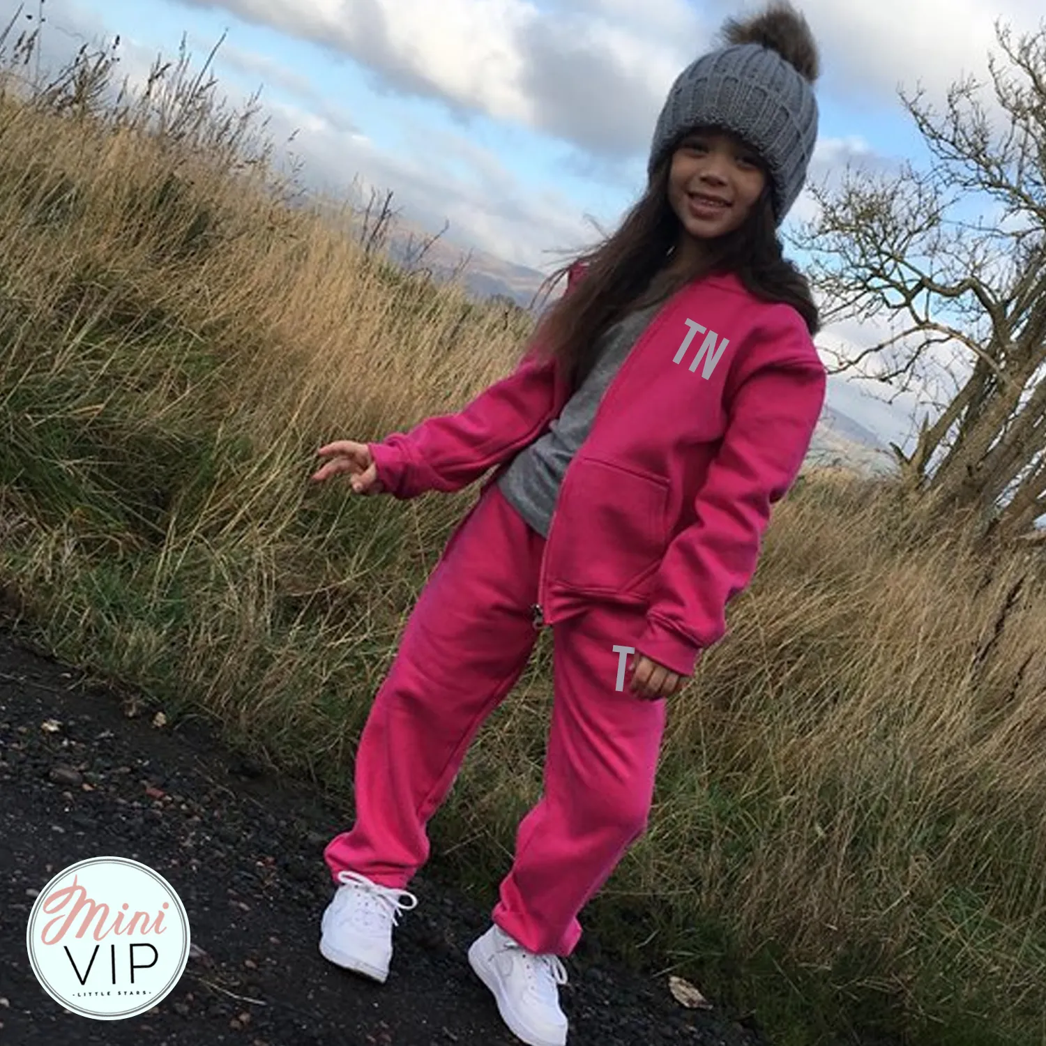 Personalised Initials Pink/Grey Tracksuit Lounge Set
