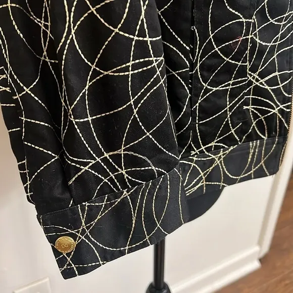 Peter Nygard Embroidered Full Zip Jacket Black Gold Accents, Sz. M/L.