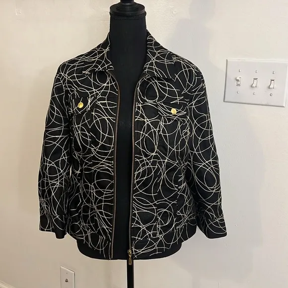 Peter Nygard Embroidered Full Zip Jacket Black Gold Accents, Sz. M/L.