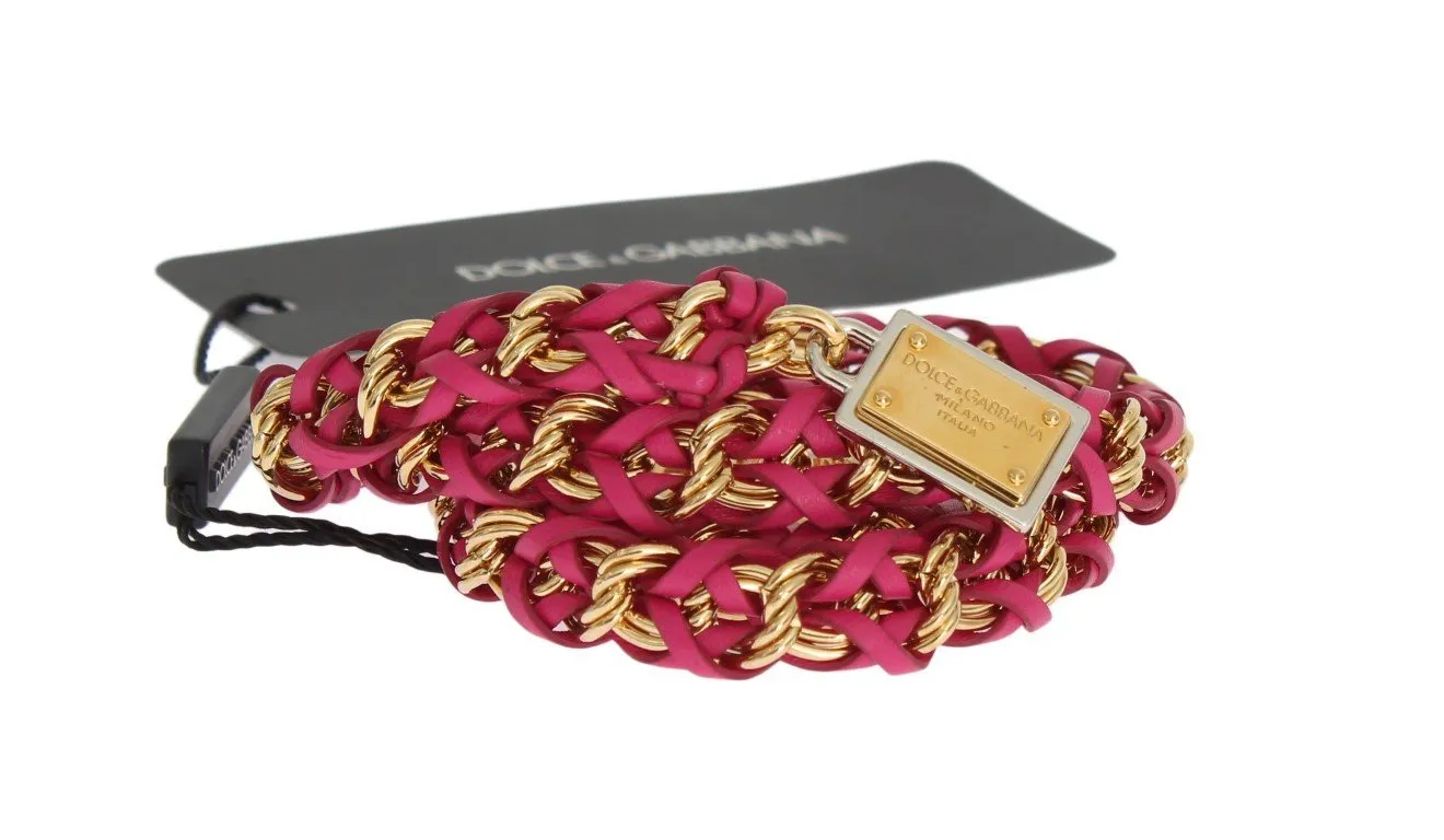 Pink Leather Gold Chain Belt