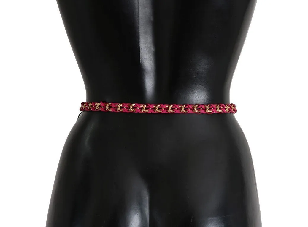 Pink Leather Gold Chain Belt