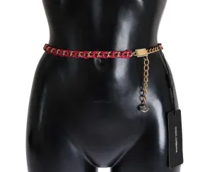 Pink Leather Gold Chain Belt