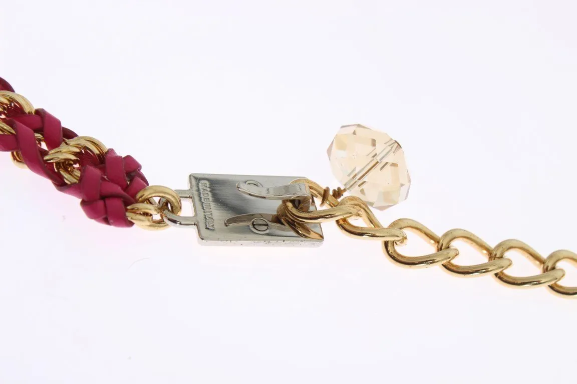 Pink Leather Gold Chain Belt