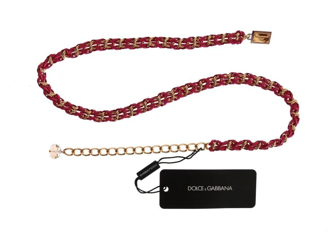 Pink Leather Gold Chain Belt