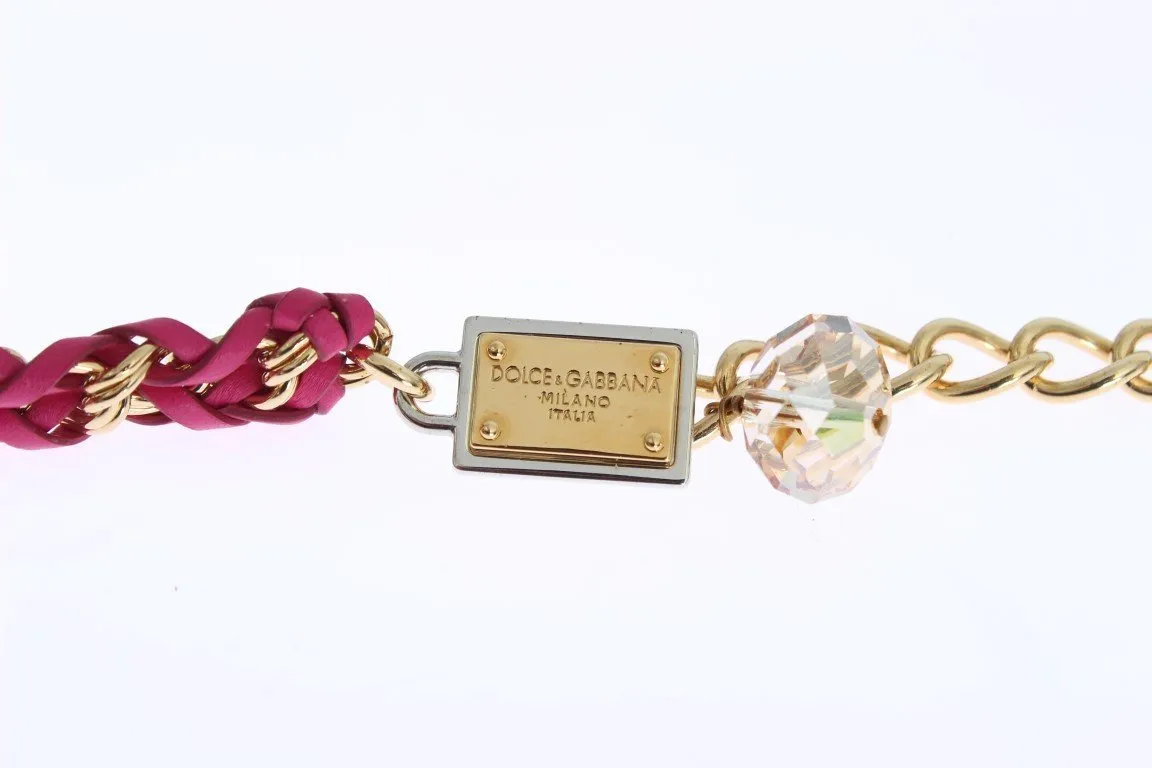 Pink Leather Gold Chain Belt