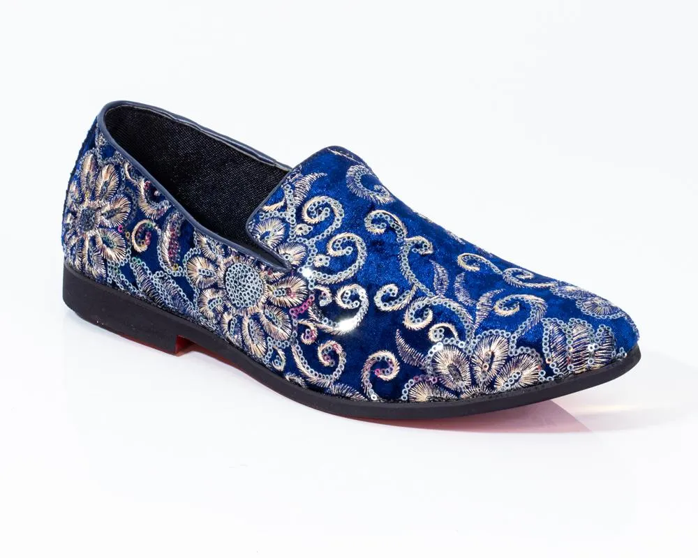 Premium Blue And Golden Loafers for men designer slip on casual / dress shoes – Luxury Leather