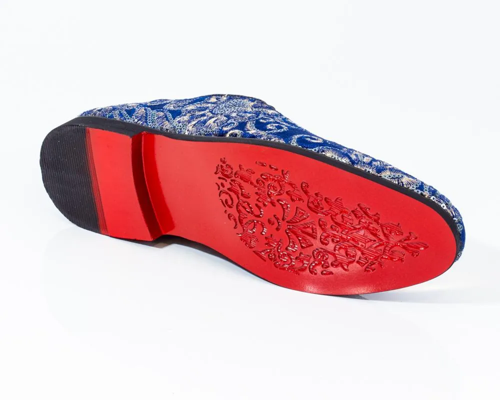 Premium Blue And Golden Loafers for men designer slip on casual / dress shoes – Luxury Leather