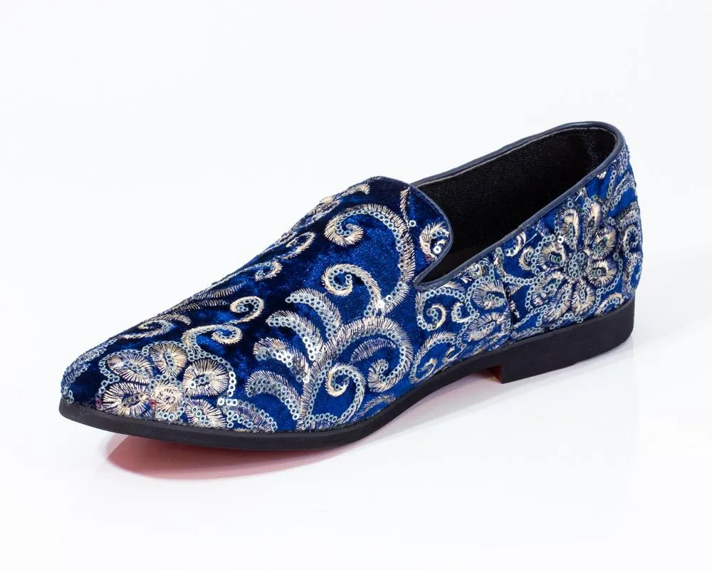 Premium Blue And Golden Loafers for men designer slip on casual / dress shoes – Luxury Leather