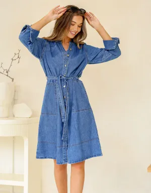 Presley Denim Midi Dress - Mid Blue