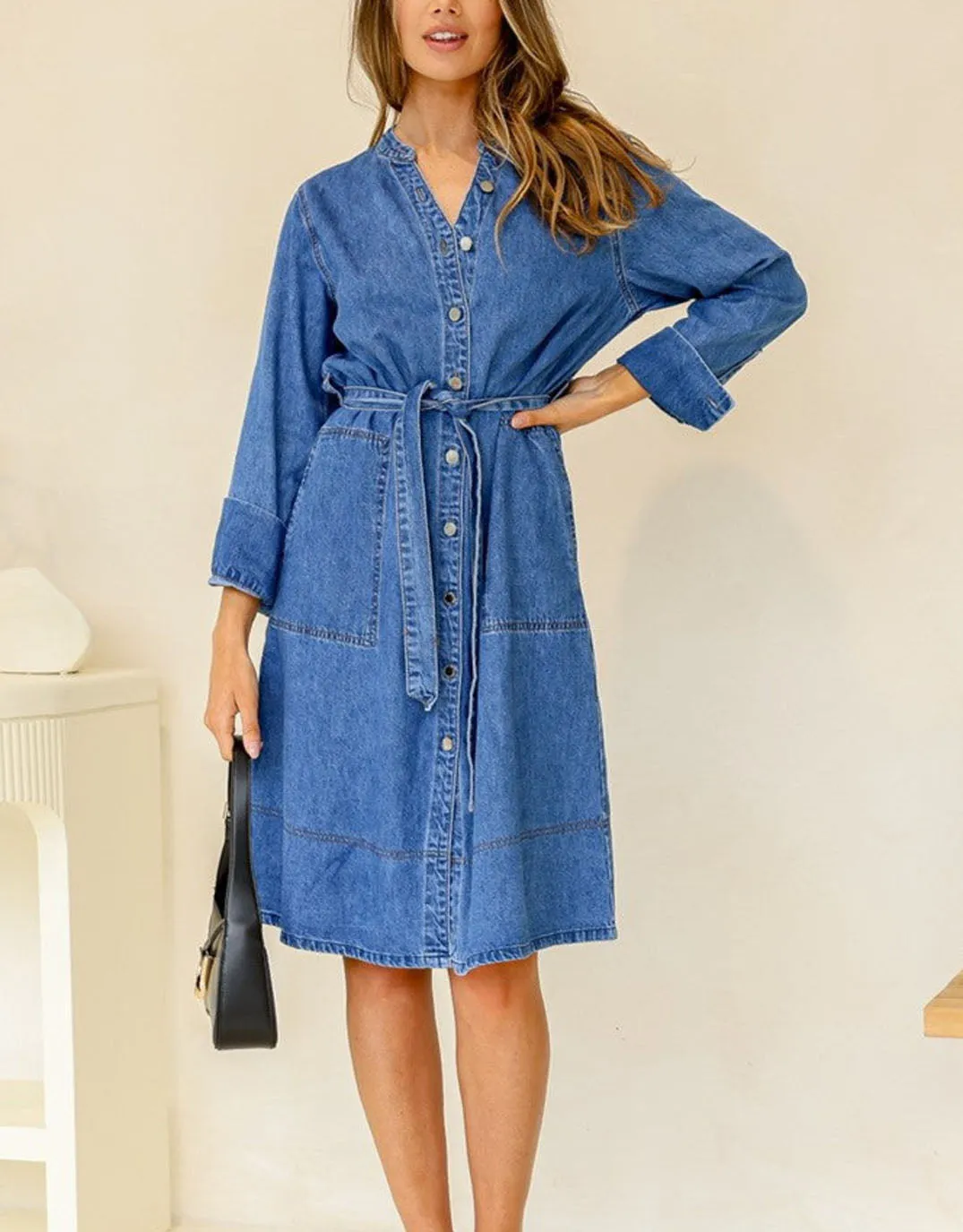 Presley Denim Midi Dress - Mid Blue