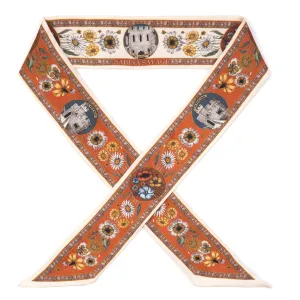princely parrots small ribbon silk scarf - ivory